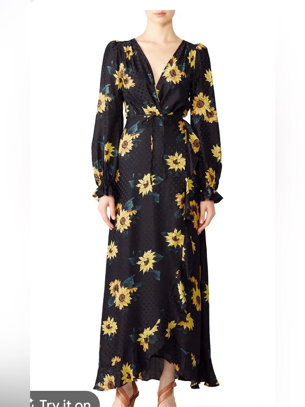 The‎ Kooples Black Maxi Dress with Yellow Sunflower Print